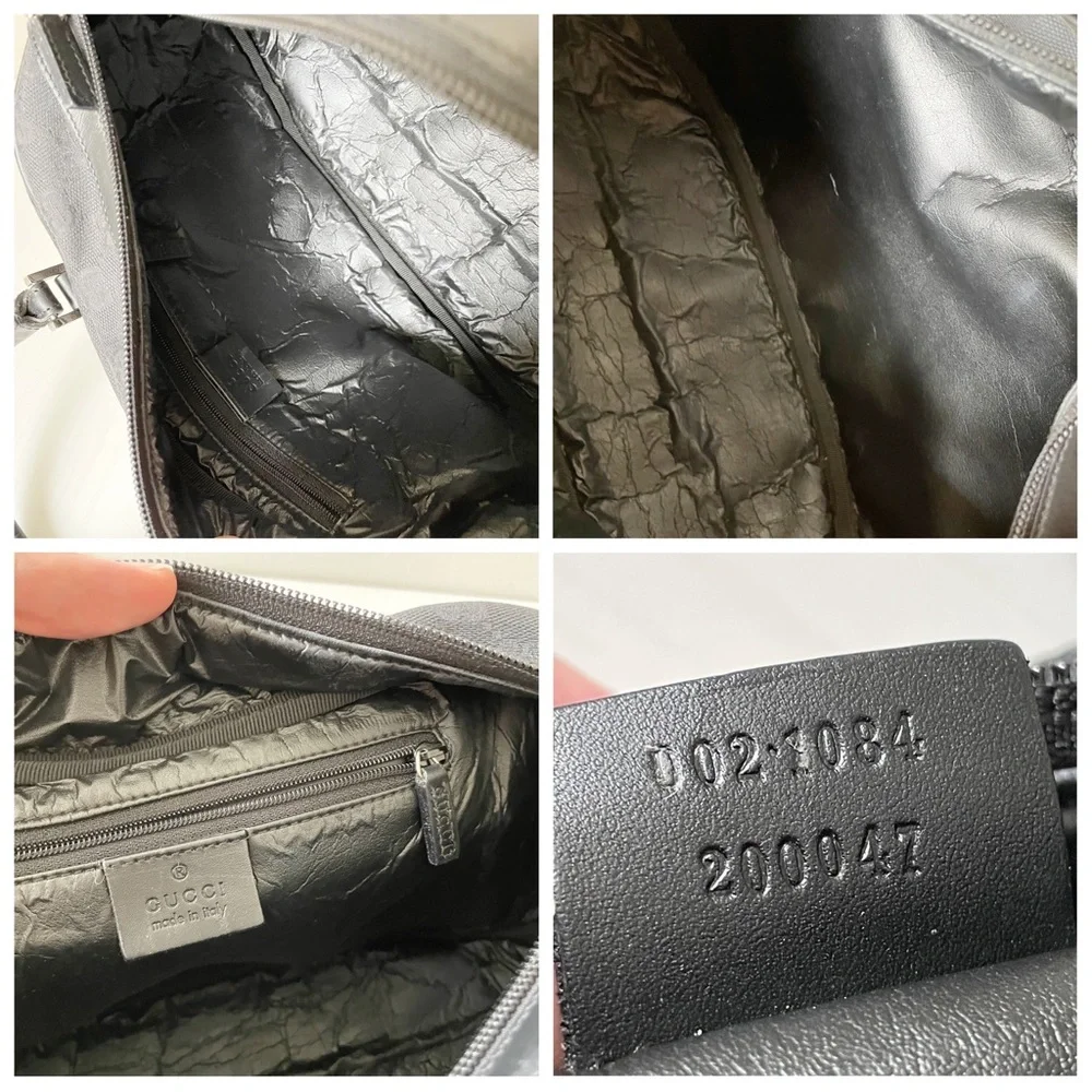 Gucci black monogram canvas and leather satchel bag